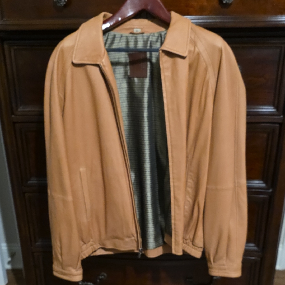 Mens Robert Comstock Tan Leather Jacket Size 44